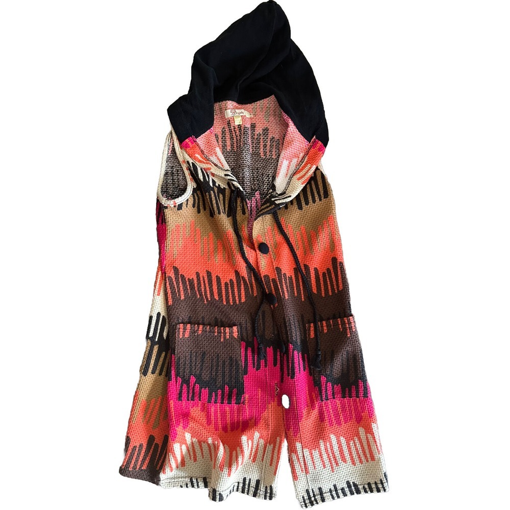 Womens Aryeh Light Vest‎ Long Hooded Black Brown Pink Orange Medium Multicolor